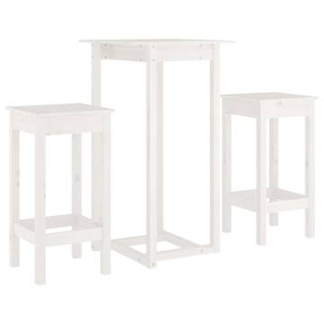 3 Piece White Solid Wood Pine Bar Set - Stylish & Durable