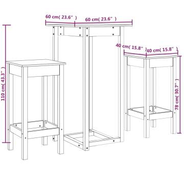 3 Piece White Solid Wood Pine Bar Set - Stylish & Durable