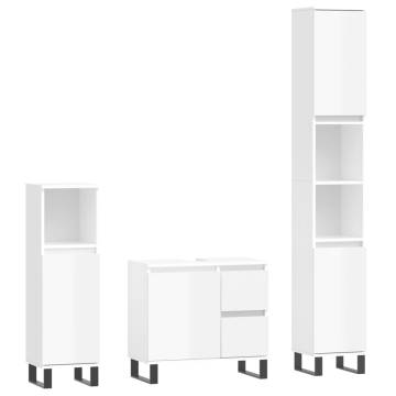 3 Piece High Gloss White Bathroom Furniture Set | Hipomarket