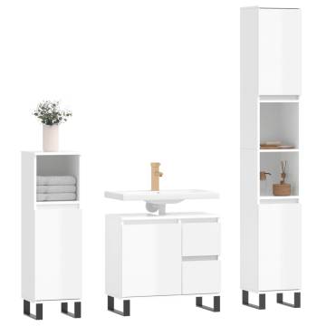 3 Piece High Gloss White Bathroom Furniture Set | Hipomarket