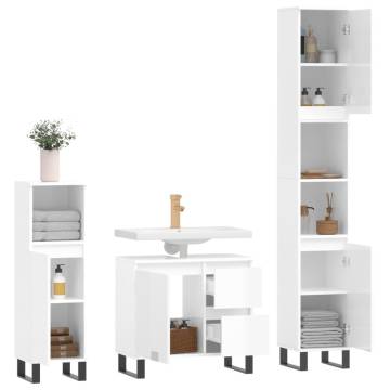 3 Piece High Gloss White Bathroom Furniture Set | Hipomarket