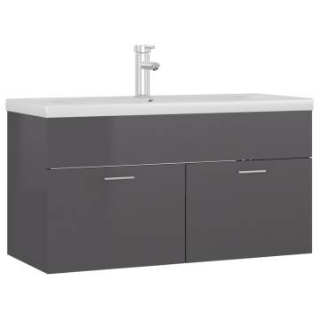 High Gloss Grey Sink Cabinet with Built-in Basin | Hipo Market