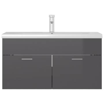 High Gloss Grey Sink Cabinet with Built-in Basin | Hipo Market