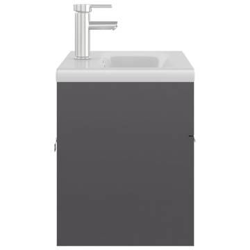 High Gloss Grey Sink Cabinet with Built-in Basin | Hipo Market