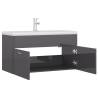 High Gloss Grey Sink Cabinet with Built-in Basin | Hipo Market