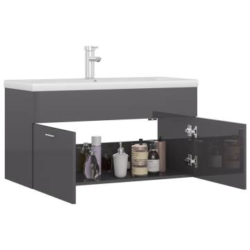 High Gloss Grey Sink Cabinet with Built-in Basin | Hipo Market