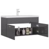 High Gloss Grey Sink Cabinet with Built-in Basin | Hipo Market