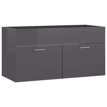 High Gloss Grey Sink Cabinet with Built-in Basin | Hipo Market