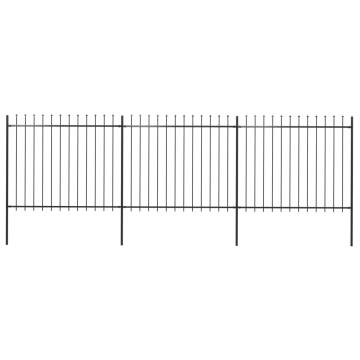 Garden Fence with Spear Top Steel 5.1x1.5 m Black | Hipo Market