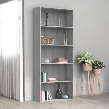 5-Tier Book Cabinet Grey Sonoma - Stylish Storage Solution