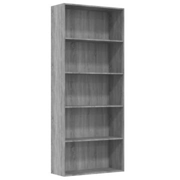 5-Tier Book Cabinet Grey Sonoma - Stylish Storage Solution