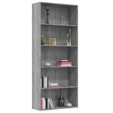 5-Tier Book Cabinet Grey Sonoma - Stylish Storage Solution