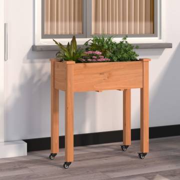 Wheeled Planter with Liner - Solid Wood Fir 71x37x80 cm