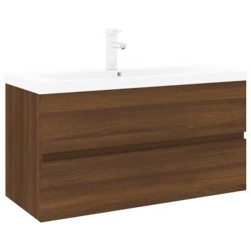 Stylish Sink Cabinet with Built-in Basin - Brown Oak Finish