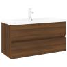 Stylish Sink Cabinet with Built-in Basin - Brown Oak Finish