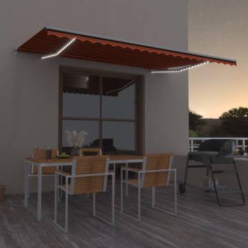 Manual Retractable Awning with LED - 500x350 cm Orange & Brown