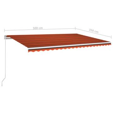 Manual Retractable Awning with LED - 500x350 cm Orange & Brown