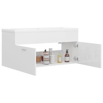 High Gloss White Sink Cabinet with Built-in Basin - Hipomarket