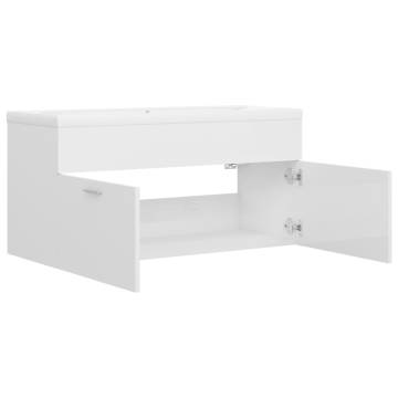 High Gloss White Sink Cabinet with Built-in Basin - Hipomarket