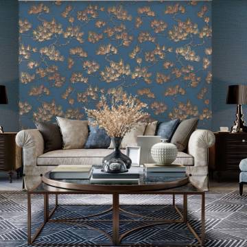 DUTCH WALLCOVERINGS Pine Tree Gold & Blue Wallpaper | HipoMarket