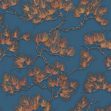 DUTCH WALLCOVERINGS Pine Tree Gold & Blue Wallpaper | HipoMarket