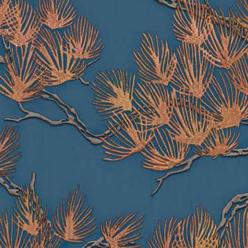 DUTCH WALLCOVERINGS Pine Tree Gold & Blue Wallpaper | HipoMarket