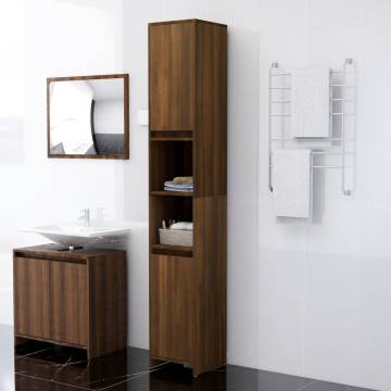 Brown Oak Bathroom Cabinet - Engineered Wood 30x30x183.5 cm