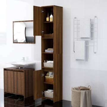 Brown Oak Bathroom Cabinet - Engineered Wood 30x30x183.5 cm