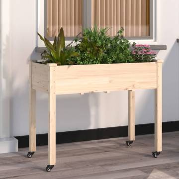 Wheeled Planter with Liner - Solid Wood Fir | HipoMarket