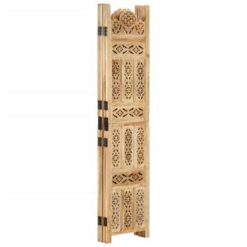 Hand Carved 4-Panel Room Divider - Solid Mango Wood 160x165 cm