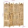 Hand Carved 4-Panel Room Divider - Solid Mango Wood 160x165 cm