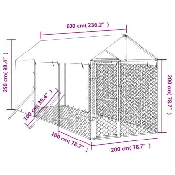 Outdoor Dog Kennel with Roof - Galvanised Steel 2x6x2.5 m