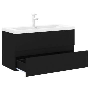 Sink Cabinet with Built-in Basin - Stylish Black Engineered Wood