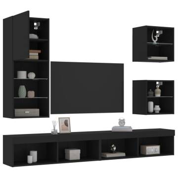 5 Piece LED TV Wall Units - Black Engineered Wood | HipoMarket