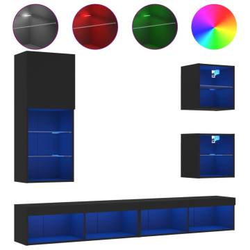 5 Piece LED TV Wall Units - Black Engineered Wood | HipoMarket