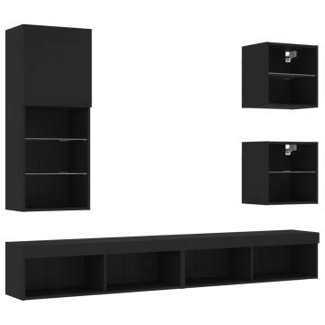 5 Piece LED TV Wall Units - Black Engineered Wood | HipoMarket