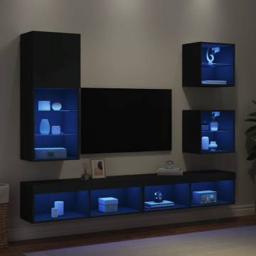 5 Piece LED TV Wall Units - Black Engineered Wood | HipoMarket