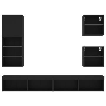 5 Piece LED TV Wall Units - Black Engineered Wood | HipoMarket