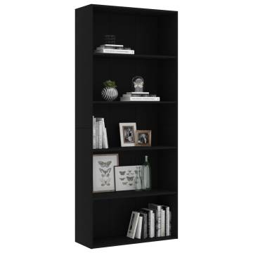 5-Tier Black Book Cabinet | Modern Engineered Wood - HipoMarket