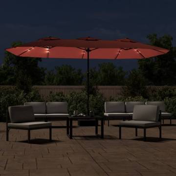 Double-Head Parasol with LEDs - Terracotta 449x245 cm