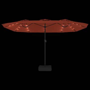 Double-Head Parasol with LEDs - Terracotta 449x245 cm