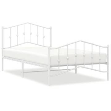 Elegant White Metal Bed Frame with Headboard - 107x203 cm