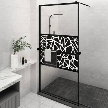 Walk-in Shower Wall with Shelf Black 115x195 cm ESG Glass