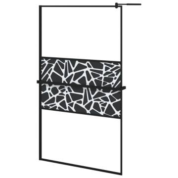 Walk-in Shower Wall with Shelf Black 115x195 cm ESG Glass