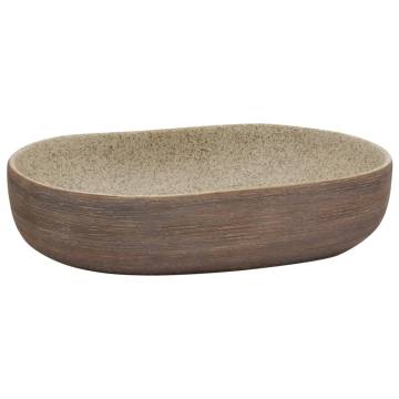 Elegant Sand & Brown Oval Countertop Basin - 59x40 cm