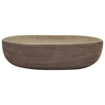 Elegant Sand & Brown Oval Countertop Basin - 59x40 cm