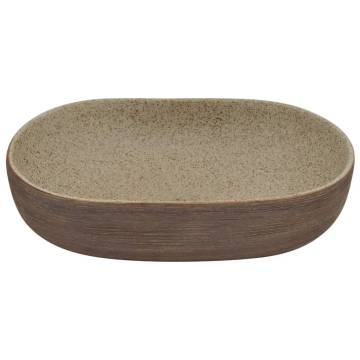 Elegant Sand & Brown Oval Countertop Basin - 59x40 cm