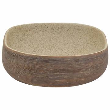 Elegant Sand & Brown Oval Countertop Basin - 59x40 cm