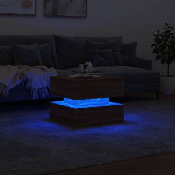 Modern Coffee Table with LED Lights - Brown Oak