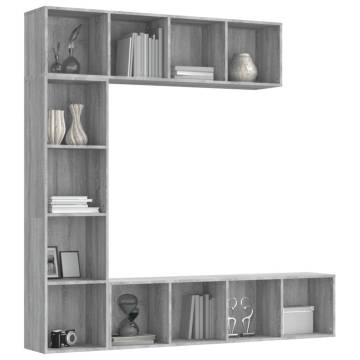 3 Piece Grey Sonoma Book/TV Cabinet Set - Stylish & Practical